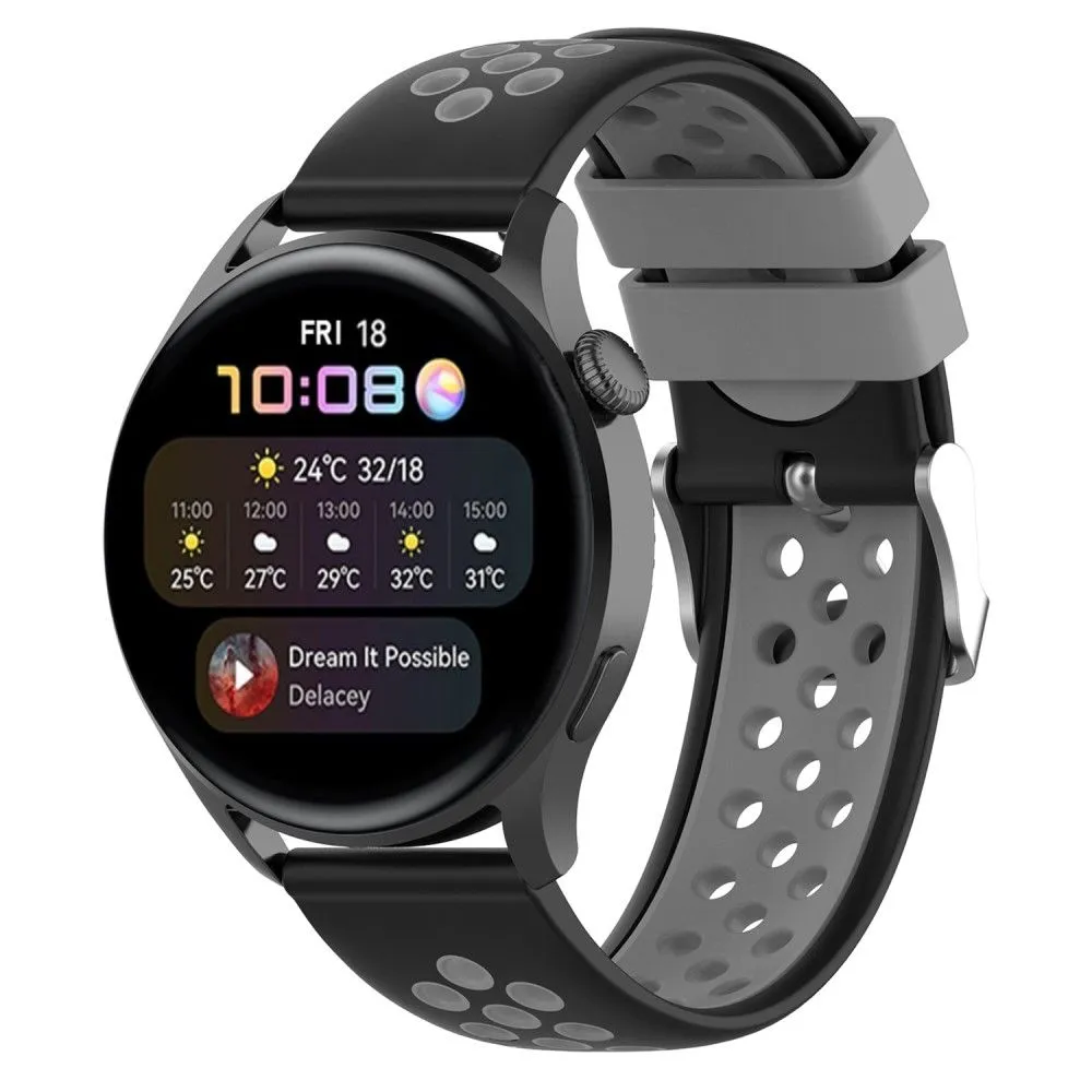 22mm Universal dual color silicone watch strap - Black / Grey