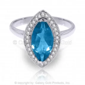 2.4 Carat 14K Solid White Gold Ring Diamond Marquis Blue Topaz