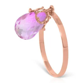3 Carat 14K Solid Rose Gold Ring Dangling Briolette Pink Topaz