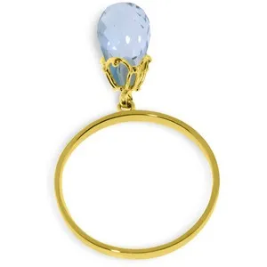 3 Carat 14K Solid Yellow Gold Ring Dangling Briolette Blue Topaz