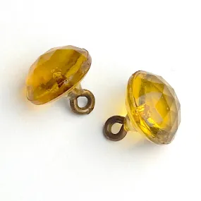 3/8" Golden Topaz Vintage Faceted Glass Buttons, Clear  # GL376