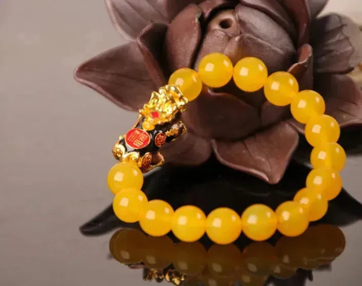 3D Gold Plated PiXiu Crystal Beaded Bracelet