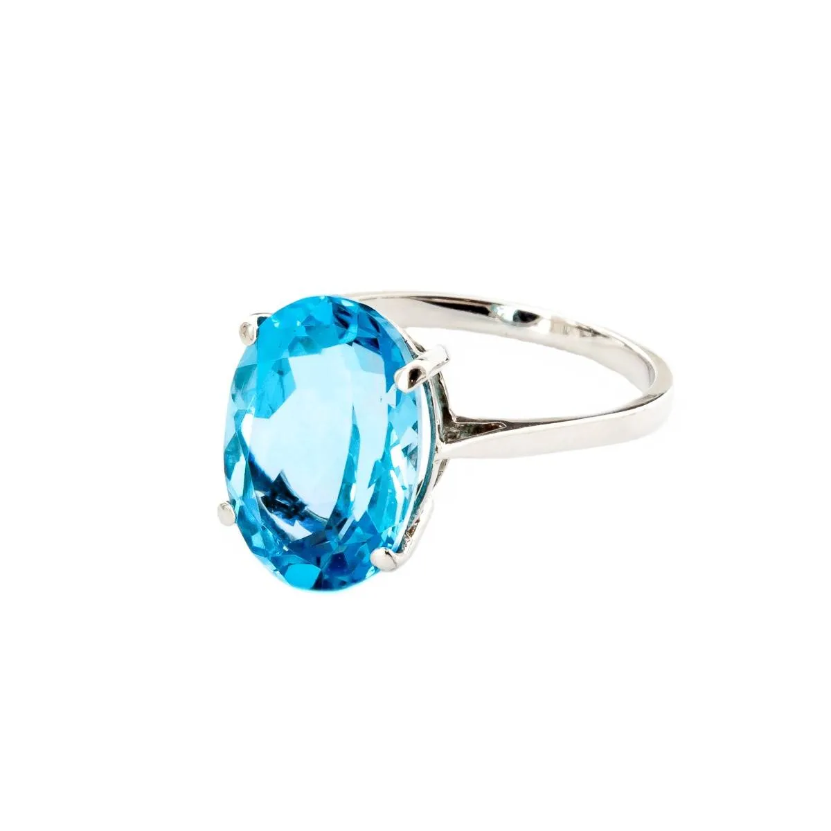 8 Carat 14K Solid White Gold Ring Natural Oval Blue Topaz