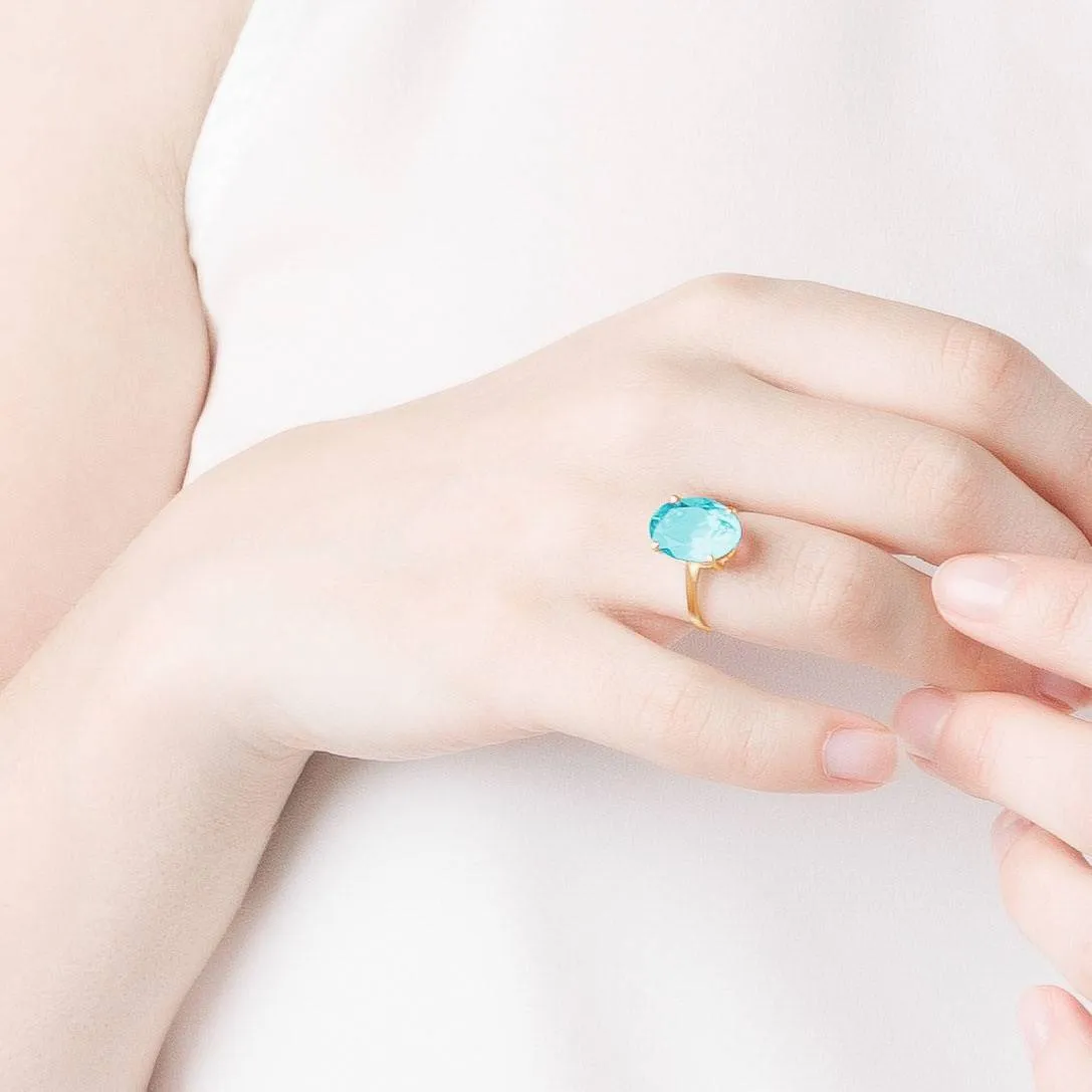 8 Carat 14K Solid Yellow Gold Ring Natural Oval Blue Topaz