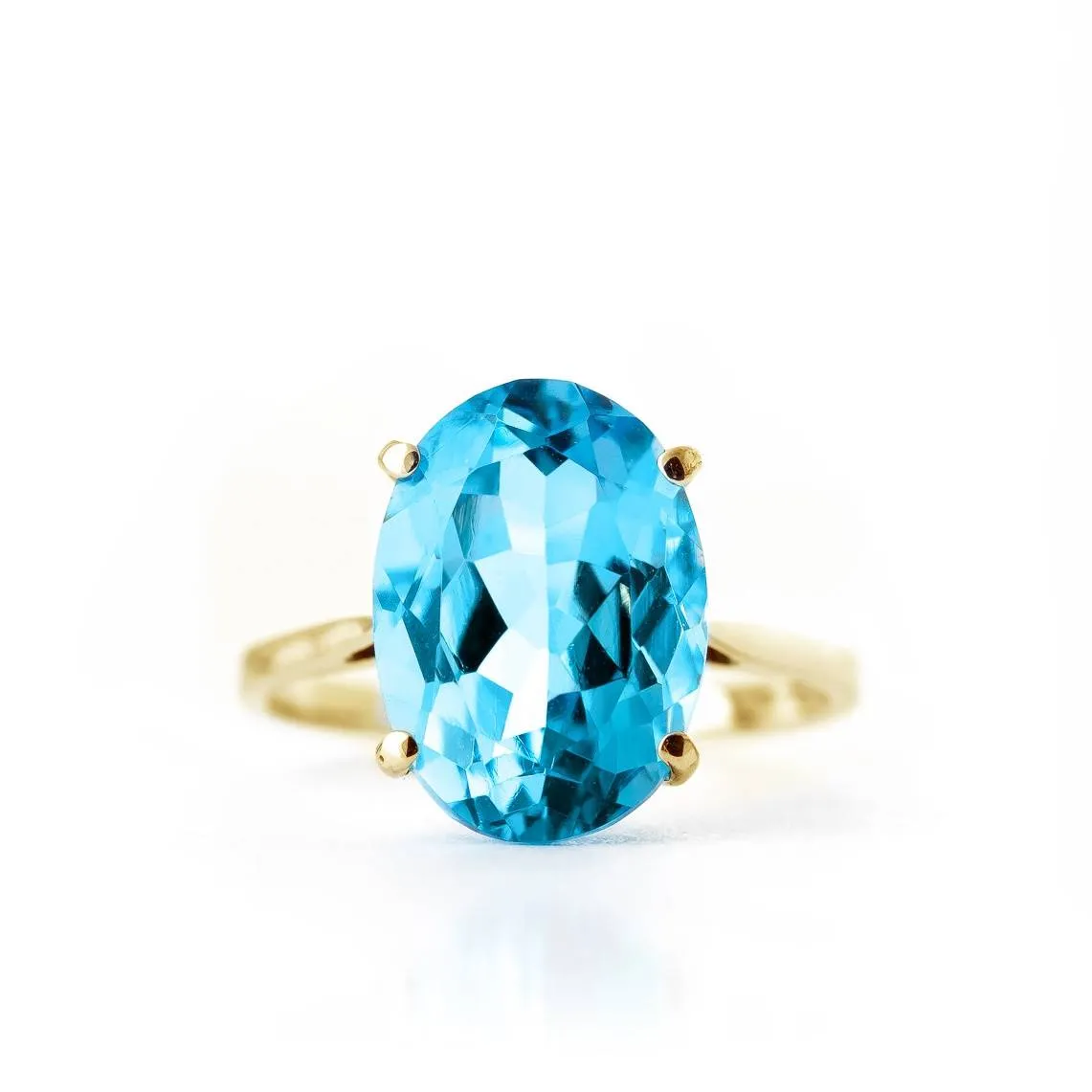 8 Carat 14K Solid Yellow Gold Ring Natural Oval Blue Topaz
