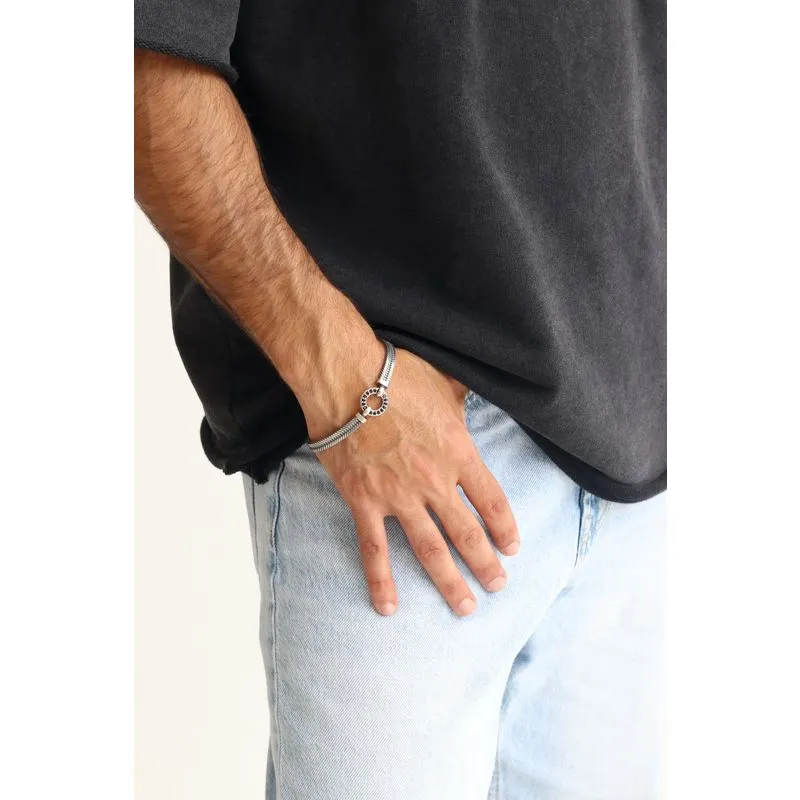925 Sterling Silver Black Circle Bracelet with Black Zirconia