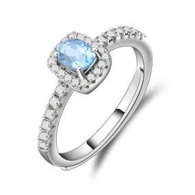 Adjustable Opening Design Natural Topaz Soleste Halo Sterling Silver Ring for Women
