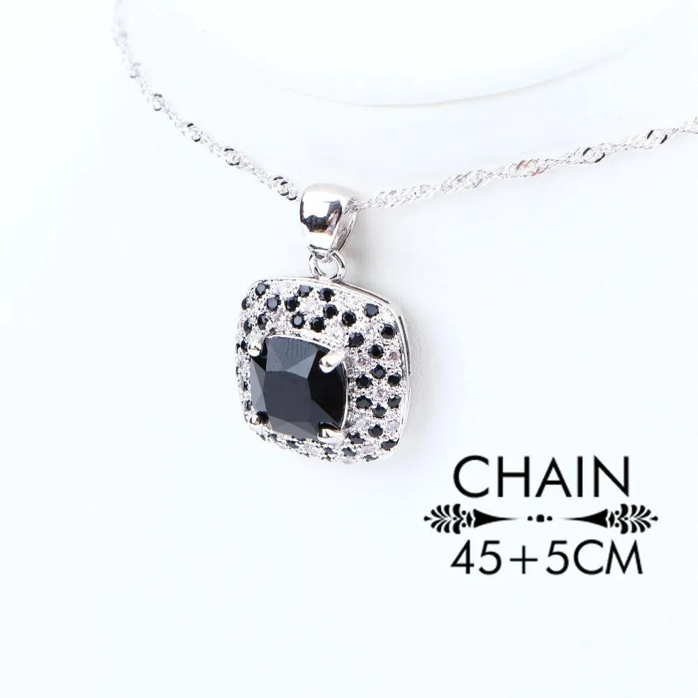 Adorable Silver 925 Jewelry AAAA  Quality Black Zirconia Earrings Bracelets Ring Pendant Necklace Bridal Jewelry Set