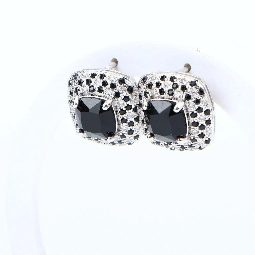 Adorable Silver 925 Jewelry AAAA  Quality Black Zirconia Earrings Bracelets Ring Pendant Necklace Bridal Jewelry Set