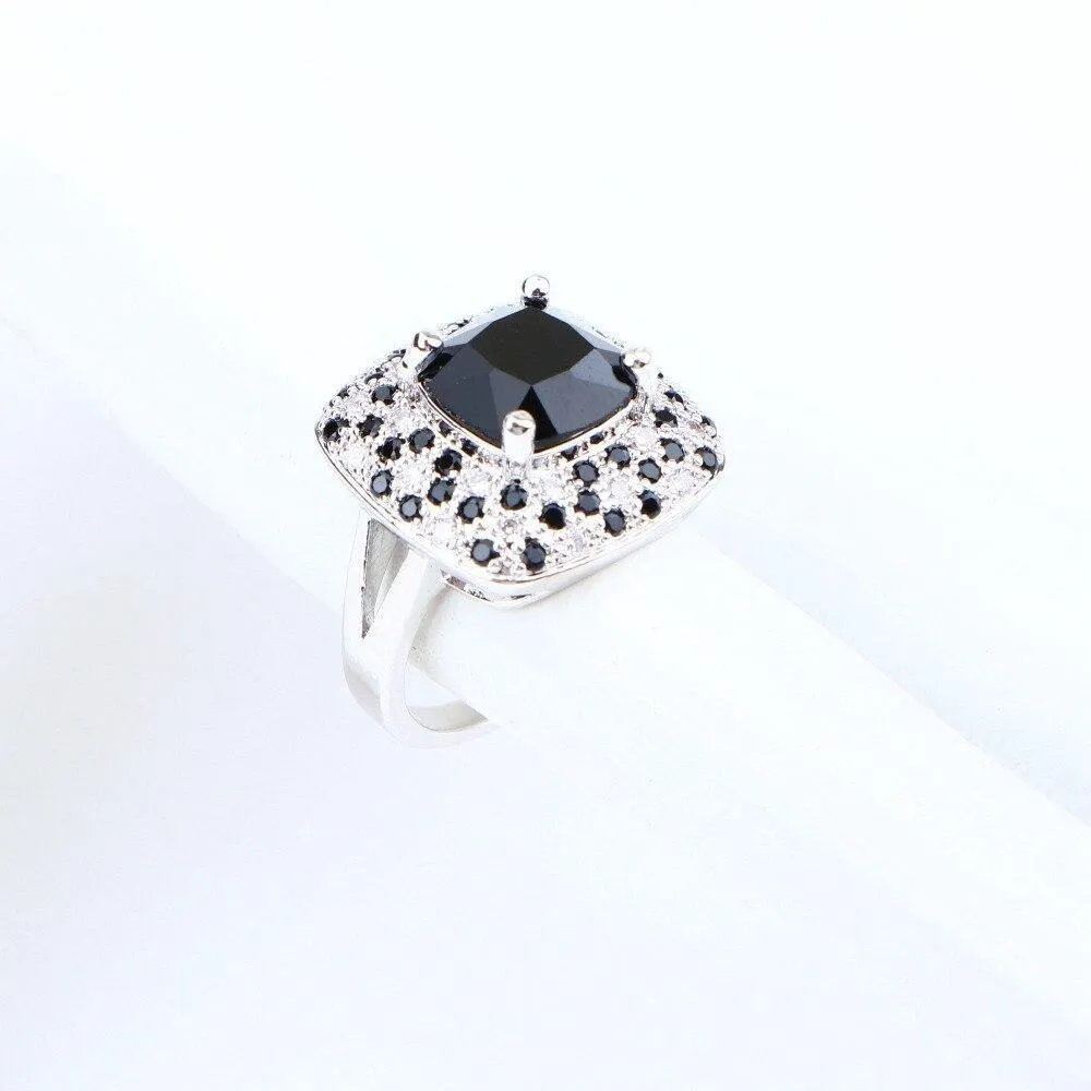 Adorable Silver 925 Jewelry AAAA  Quality Black Zirconia Earrings Bracelets Ring Pendant Necklace Bridal Jewelry Set