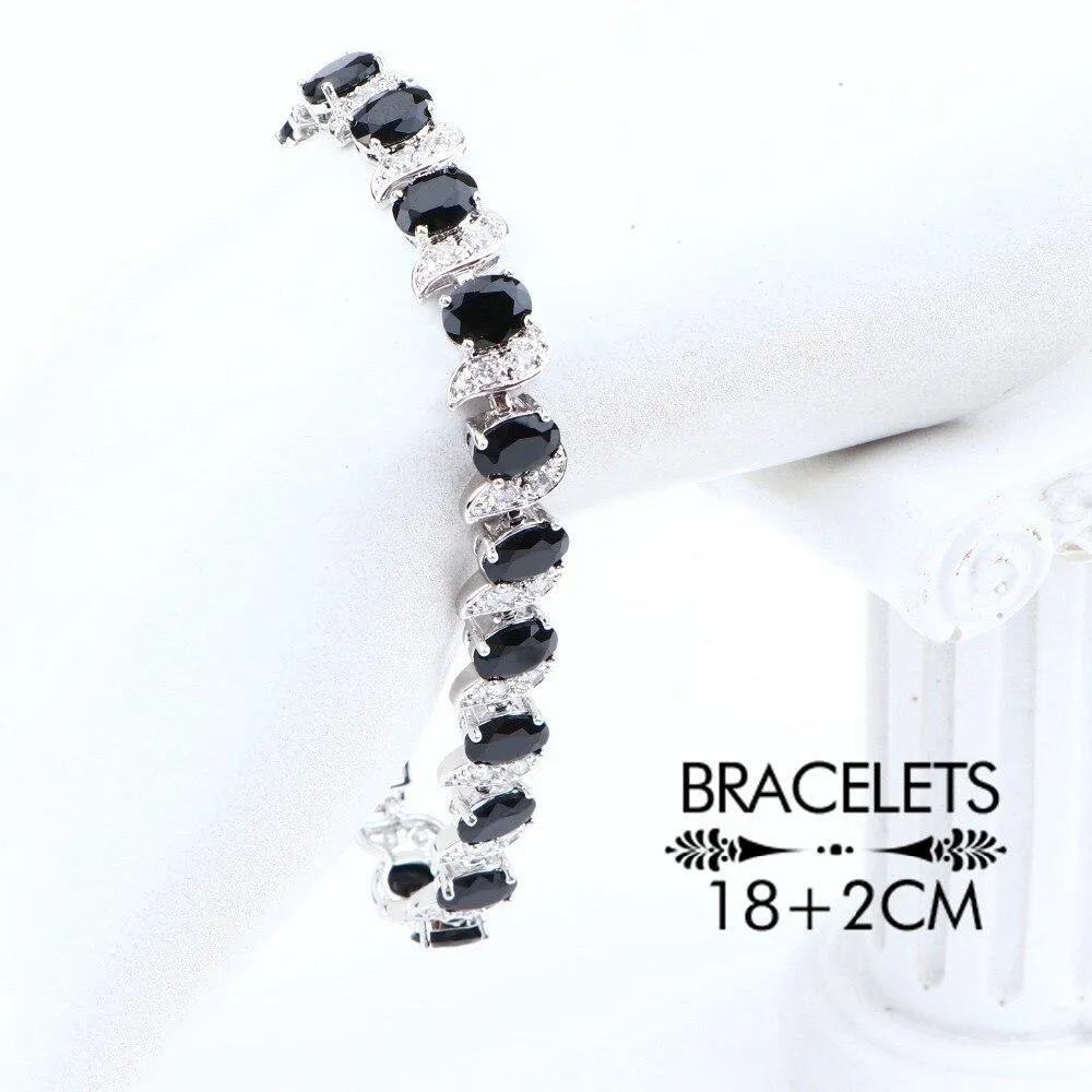 Adorable Silver 925 Jewelry AAAA  Quality Black Zirconia Earrings Bracelets Ring Pendant Necklace Bridal Jewelry Set