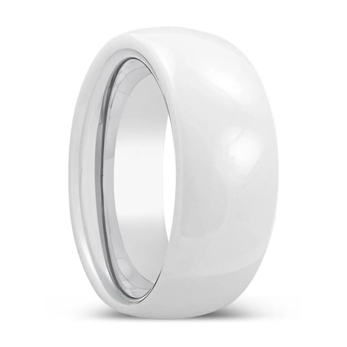 ALABASTER | Silver Ring, White Ceramic Ring, Domed