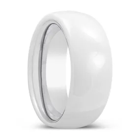 ALABASTER | Silver Ring, White Ceramic Ring, Domed