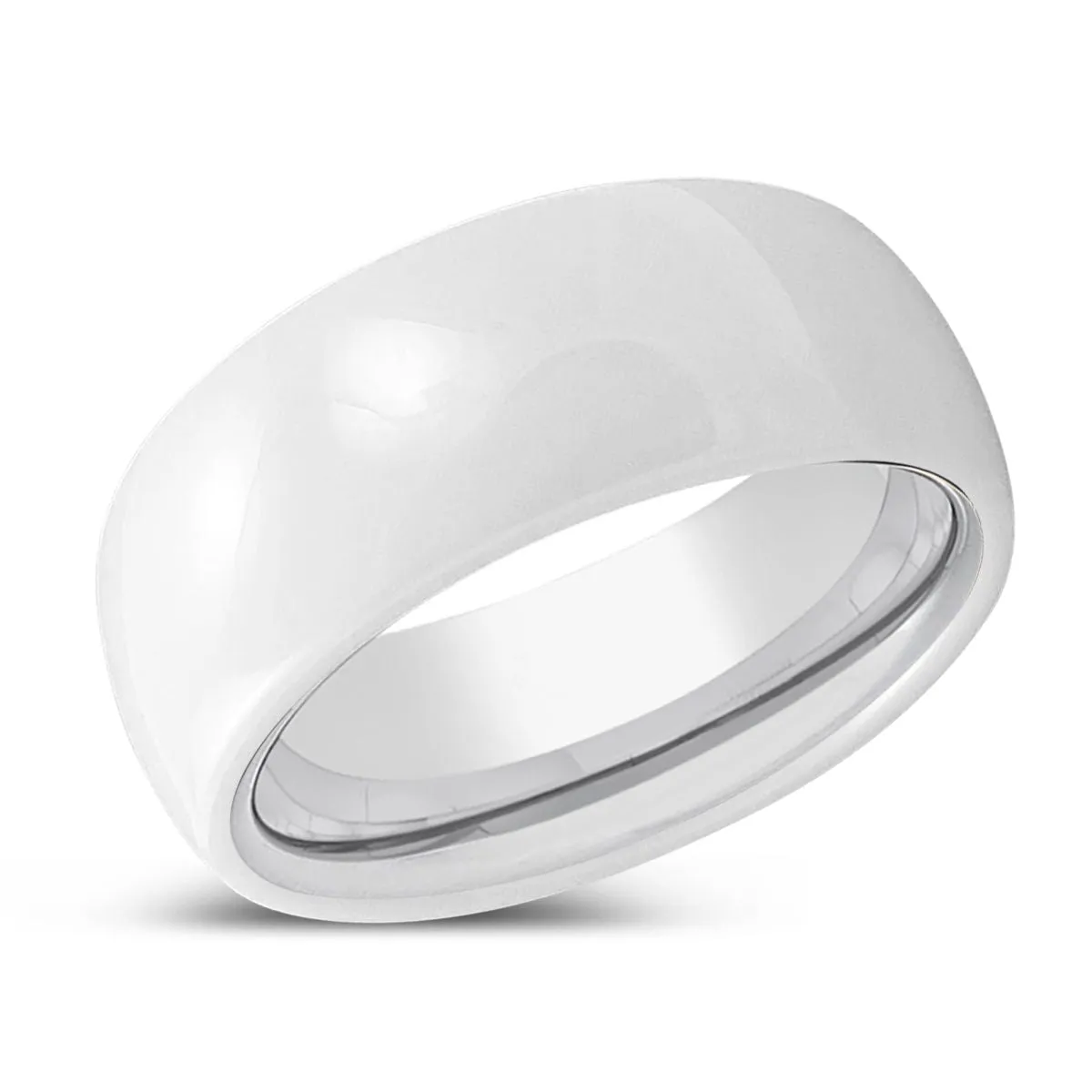 ALABASTER | Silver Ring, White Ceramic Ring, Domed