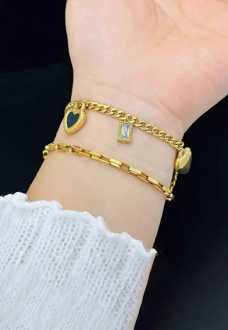 Althea Heart Pendants and Charms Multi-Layered Chain Bracelet in Gold