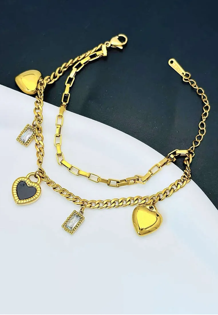 Althea Heart Pendants and Charms Multi-Layered Chain Bracelet in Gold