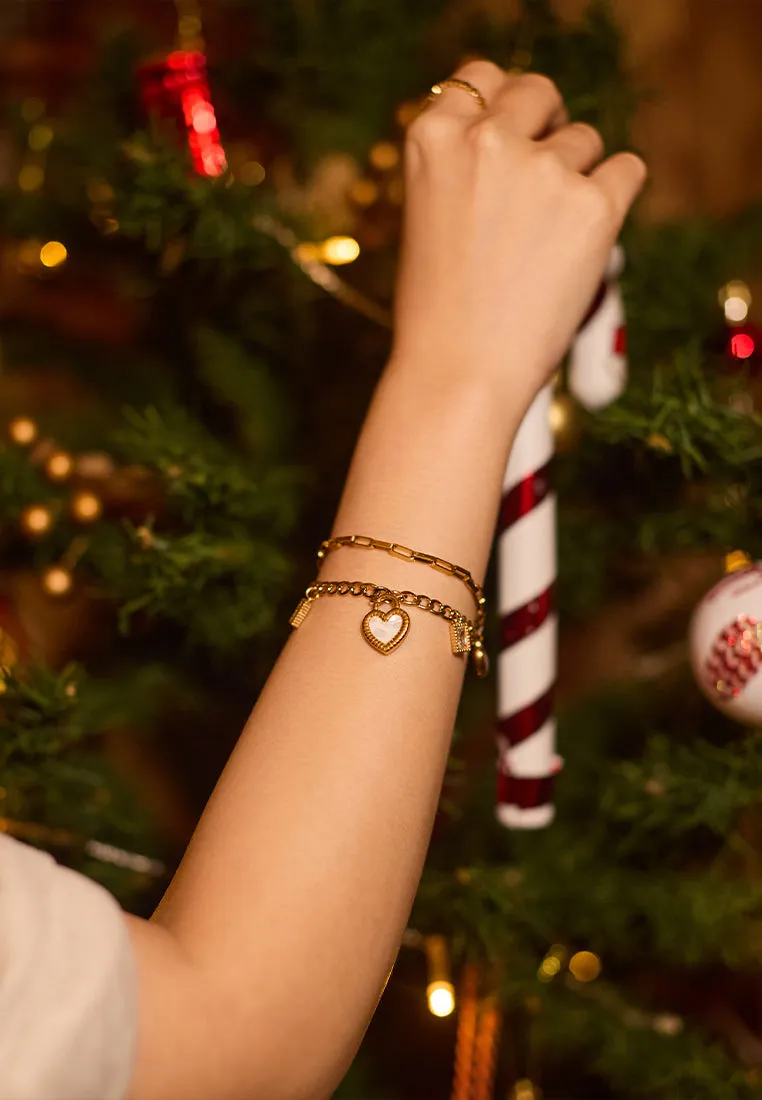 Althea Heart Pendants and Charms Multi-Layered Chain Bracelet in Gold