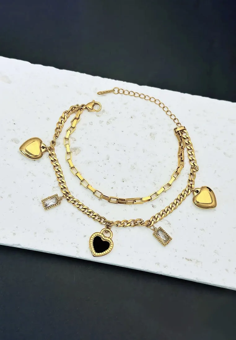 Althea Heart Pendants and Charms Multi-Layered Chain Bracelet in Gold