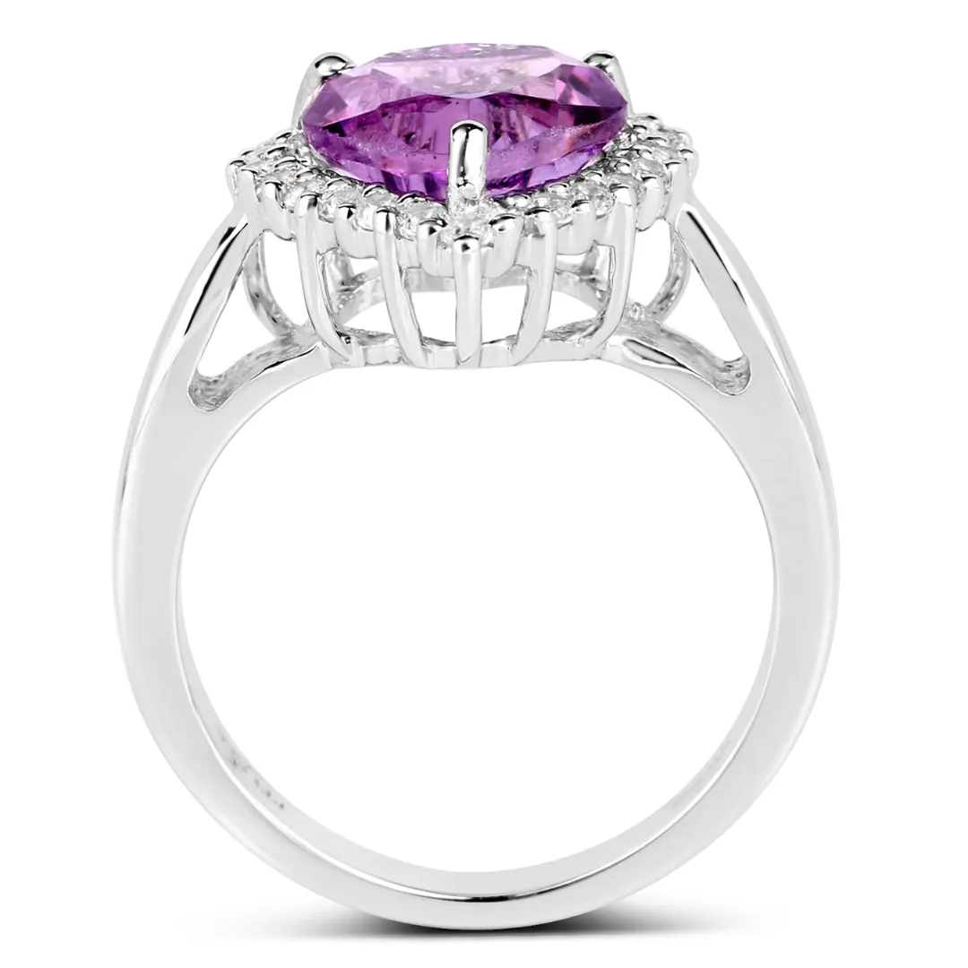 Amethyst with White Topaz Heart Ring