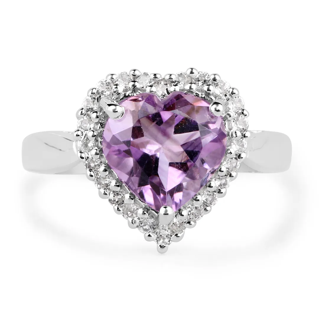 Amethyst with White Topaz Heart Ring