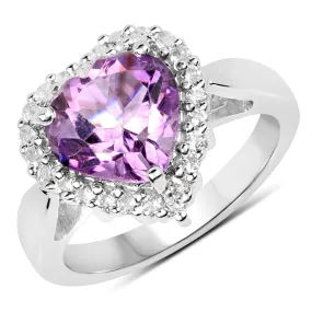 Amethyst with White Topaz Heart Ring