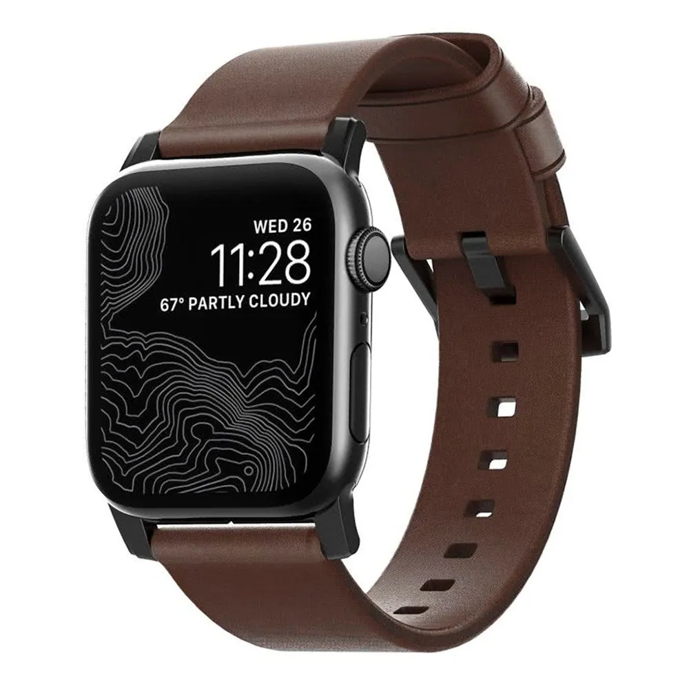 Apple Watch (38/40/SE/41/42mm) Nomad Modern Horween Band Rem - Rustic Brown / Black Hardware