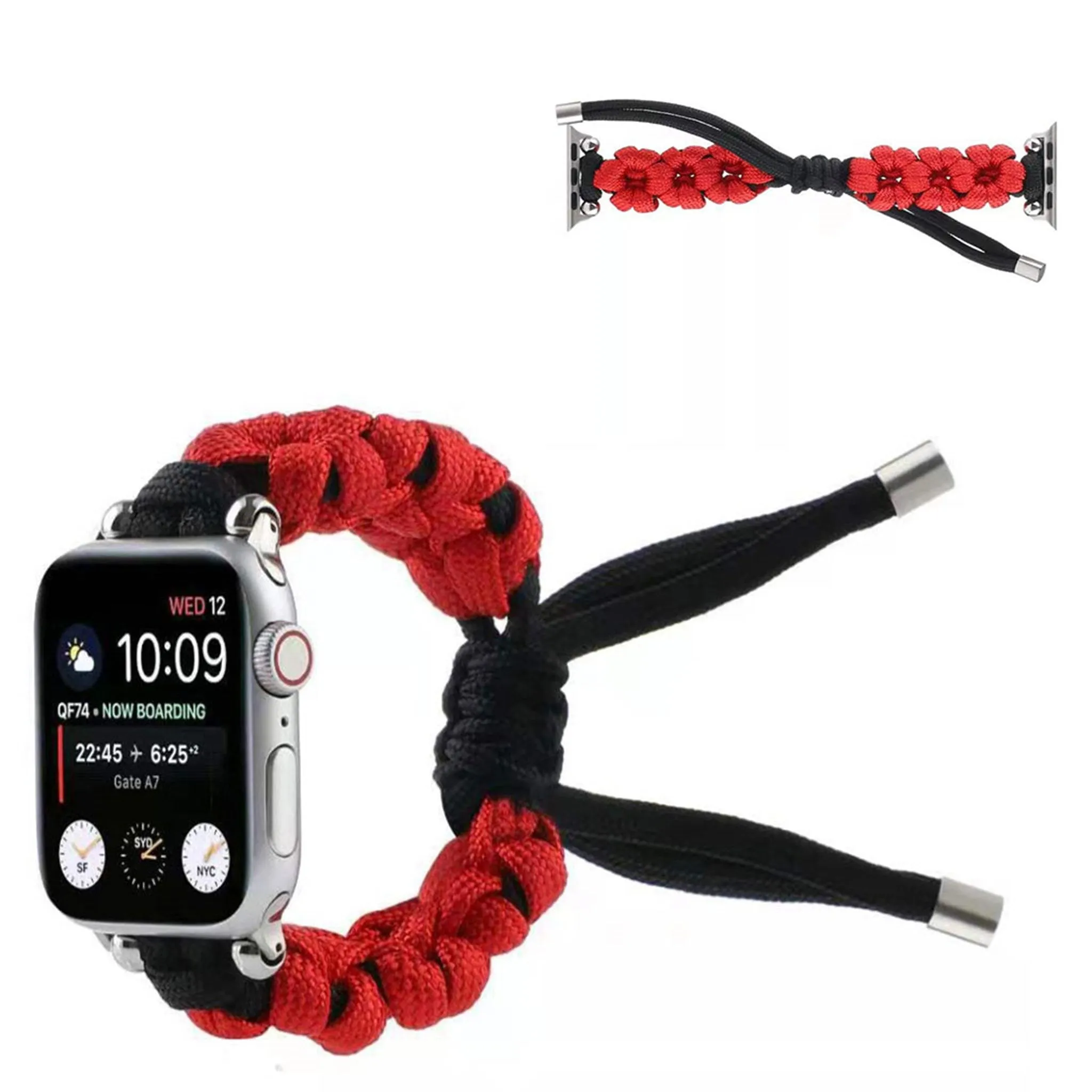 Apple Watch 40mm dual color daisy pattern nylon watch strap - Red / Black