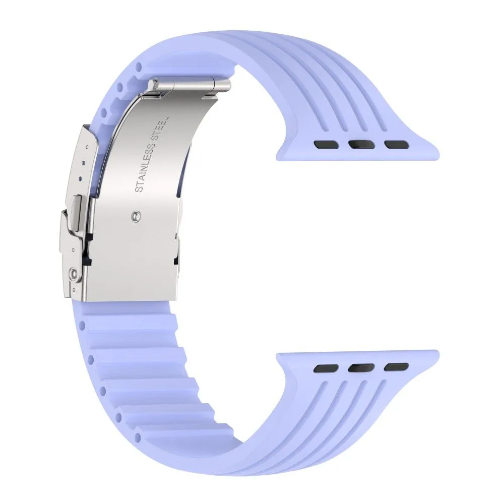 Apple Watch (41mm) stripe silicone watch strap with folding clasp - Purple