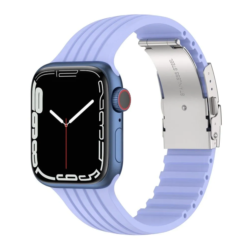 Apple Watch (41mm) stripe silicone watch strap with folding clasp - Purple