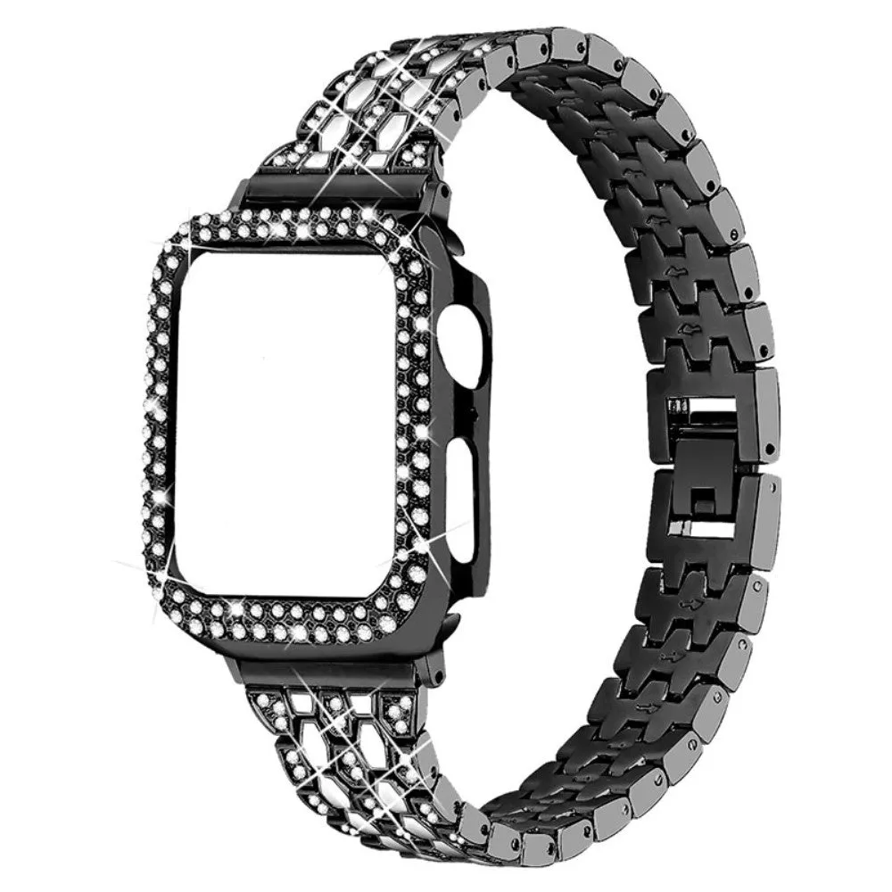 Apple Watch (45mm) five bead shiny rhinestone watch strap - Black / White / Black