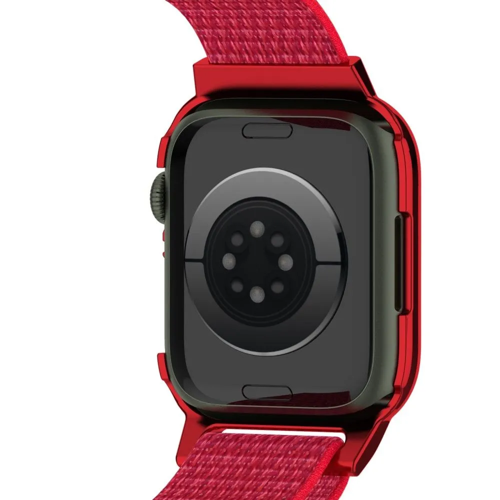 Apple Watch (45mm) nylon watch strap   tempered glass - Red / Brown