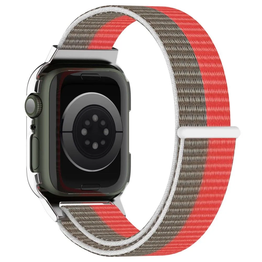 Apple Watch (45mm) nylon watch strap   tempered glass - Red / Brown