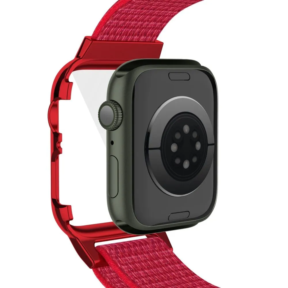 Apple Watch (45mm) nylon watch strap   tempered glass - Red / Brown
