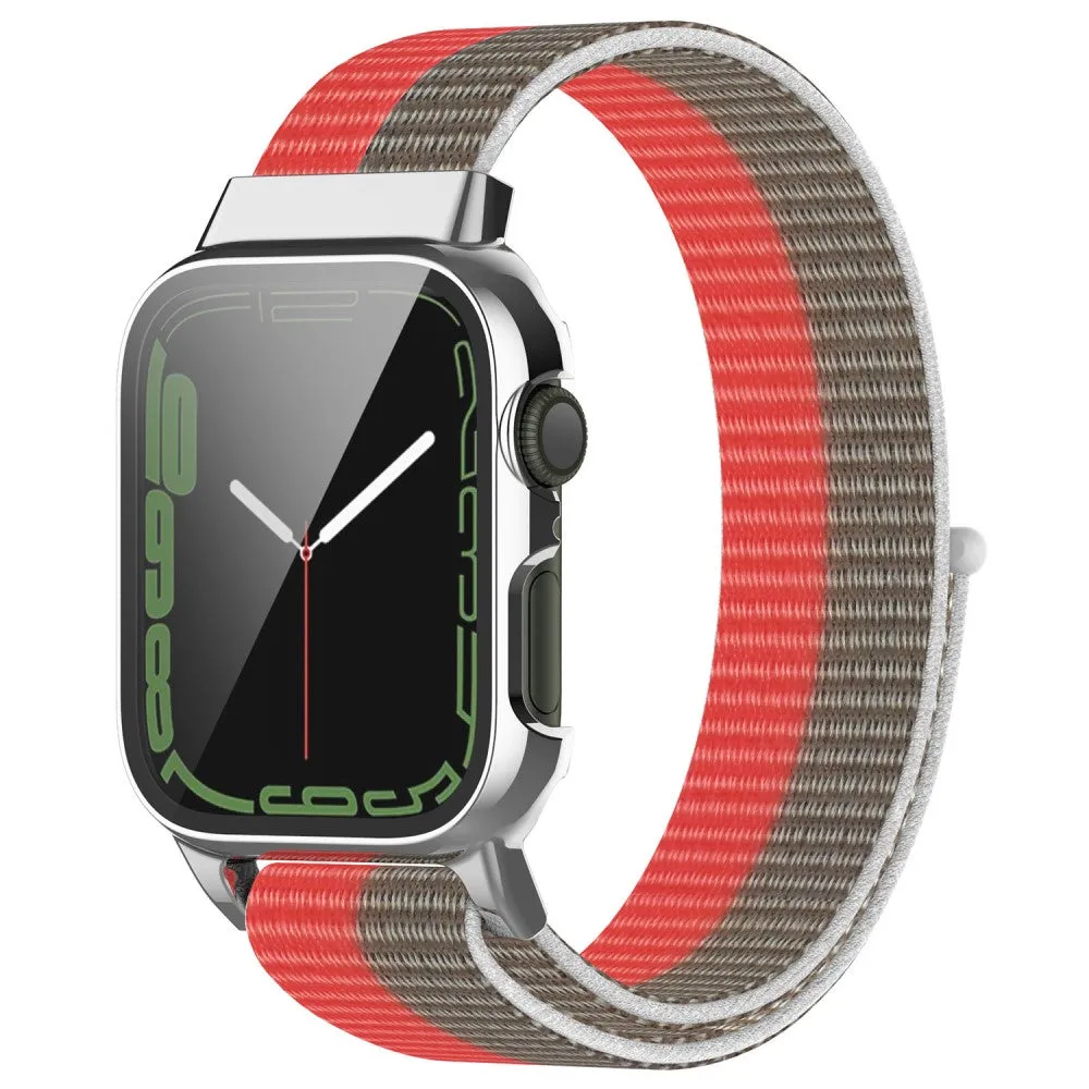 Apple Watch (45mm) nylon watch strap   tempered glass - Red / Brown
