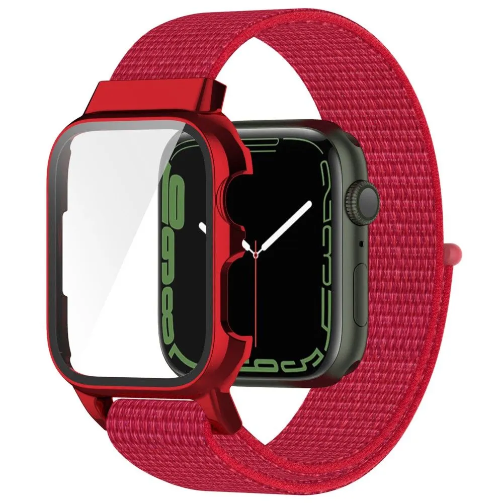 Apple Watch (45mm) nylon watch strap   tempered glass - Red / Brown