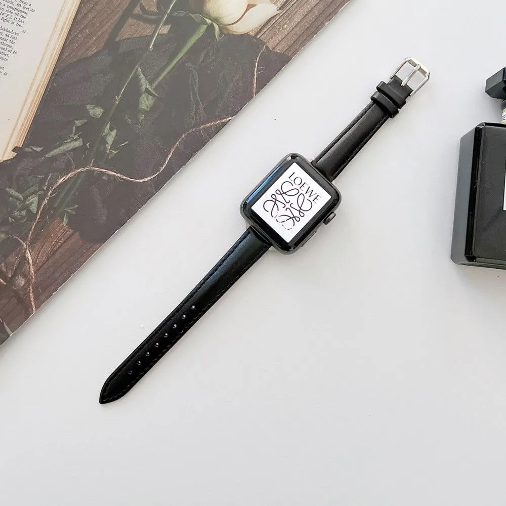 Apple Watch (45mm) simple genuine leather watch strap - Black