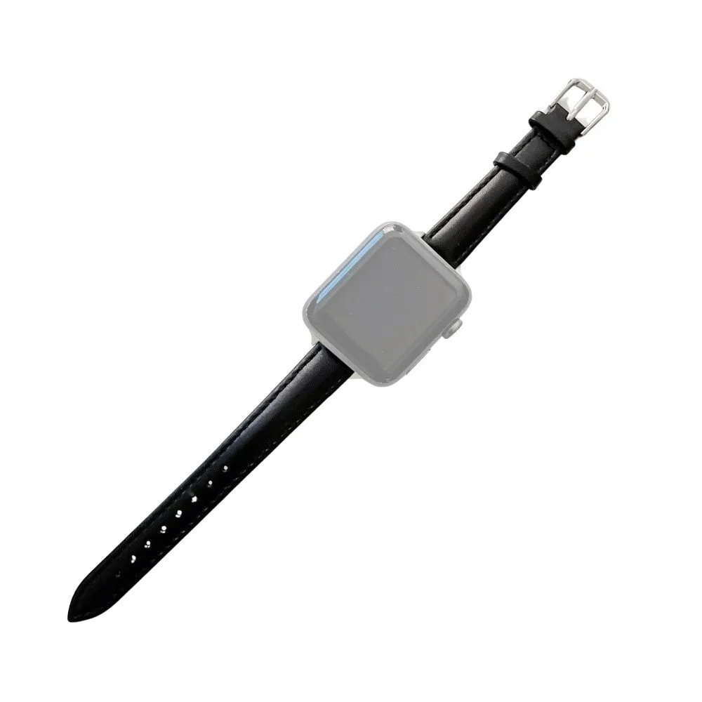 Apple Watch (45mm) simple genuine leather watch strap - Black