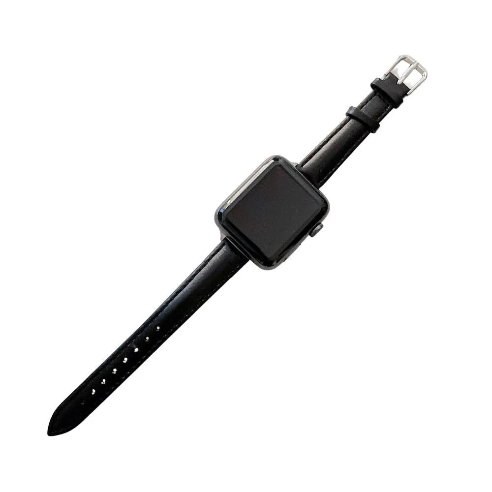 Apple Watch (45mm) simple genuine leather watch strap - Black