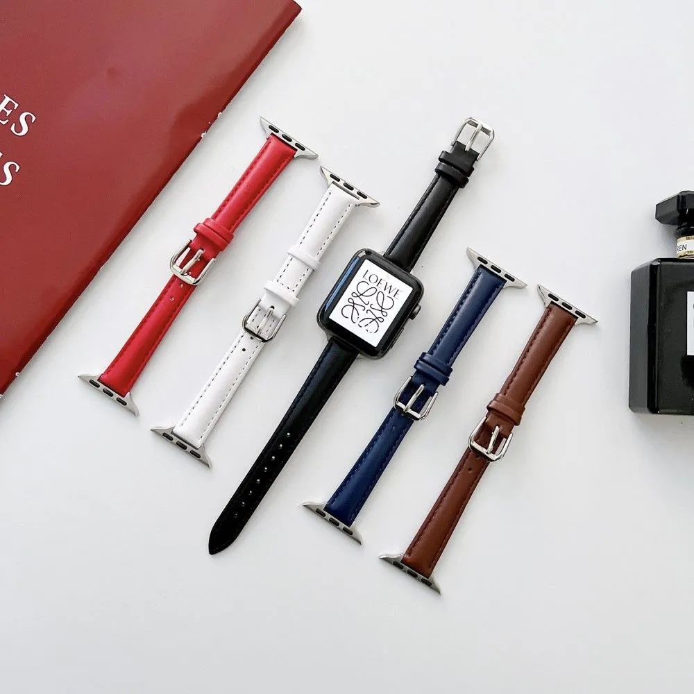 Apple Watch (45mm) simple genuine leather watch strap - Black