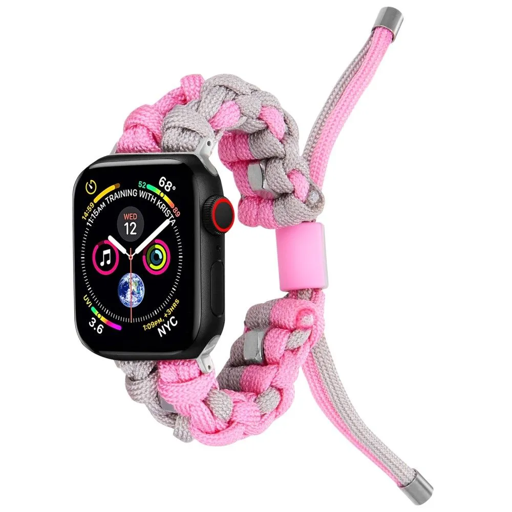 Apple Watch (45mm) stylish nylon   stainless steel ring watch strap - Pink / Grey