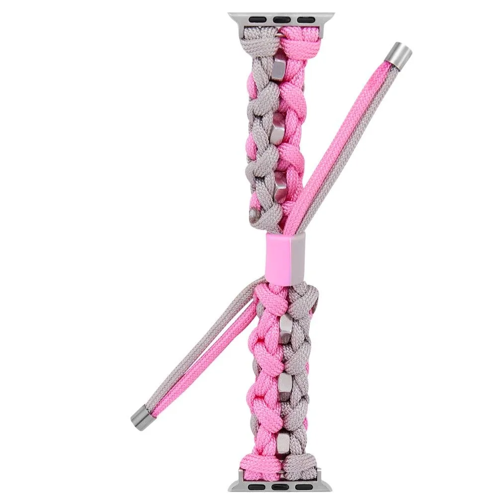 Apple Watch (45mm) stylish nylon   stainless steel ring watch strap - Pink / Grey
