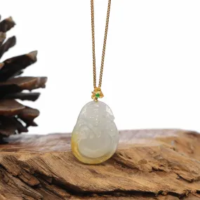 Baikalla 18K Yellow Gold Genuine Burmese Green Jadeite Jade Money Sainte Pendant