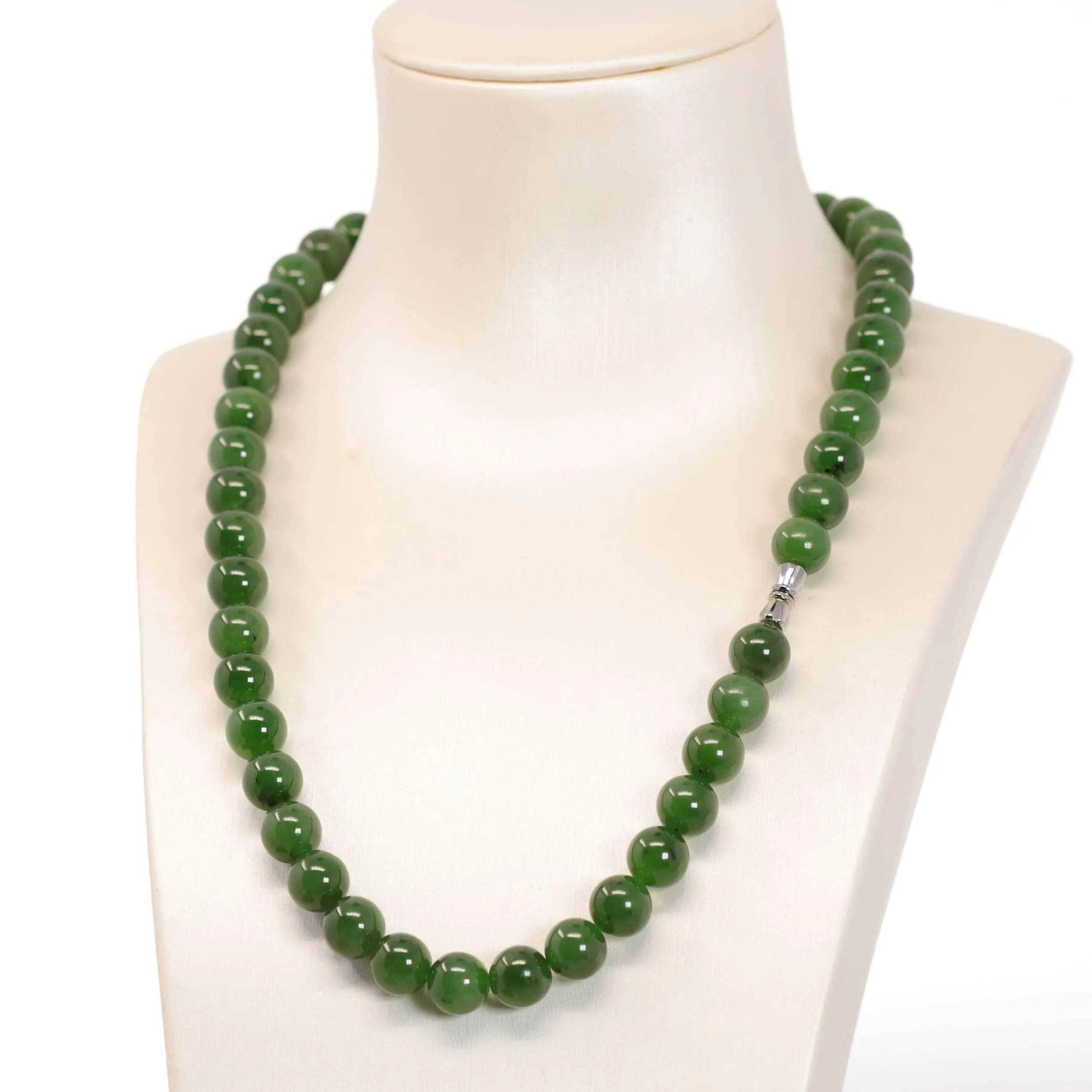 Baikalla Genuine Green Nephrite Jade Round Beads Necklace ( 8mm & 9.5mm)