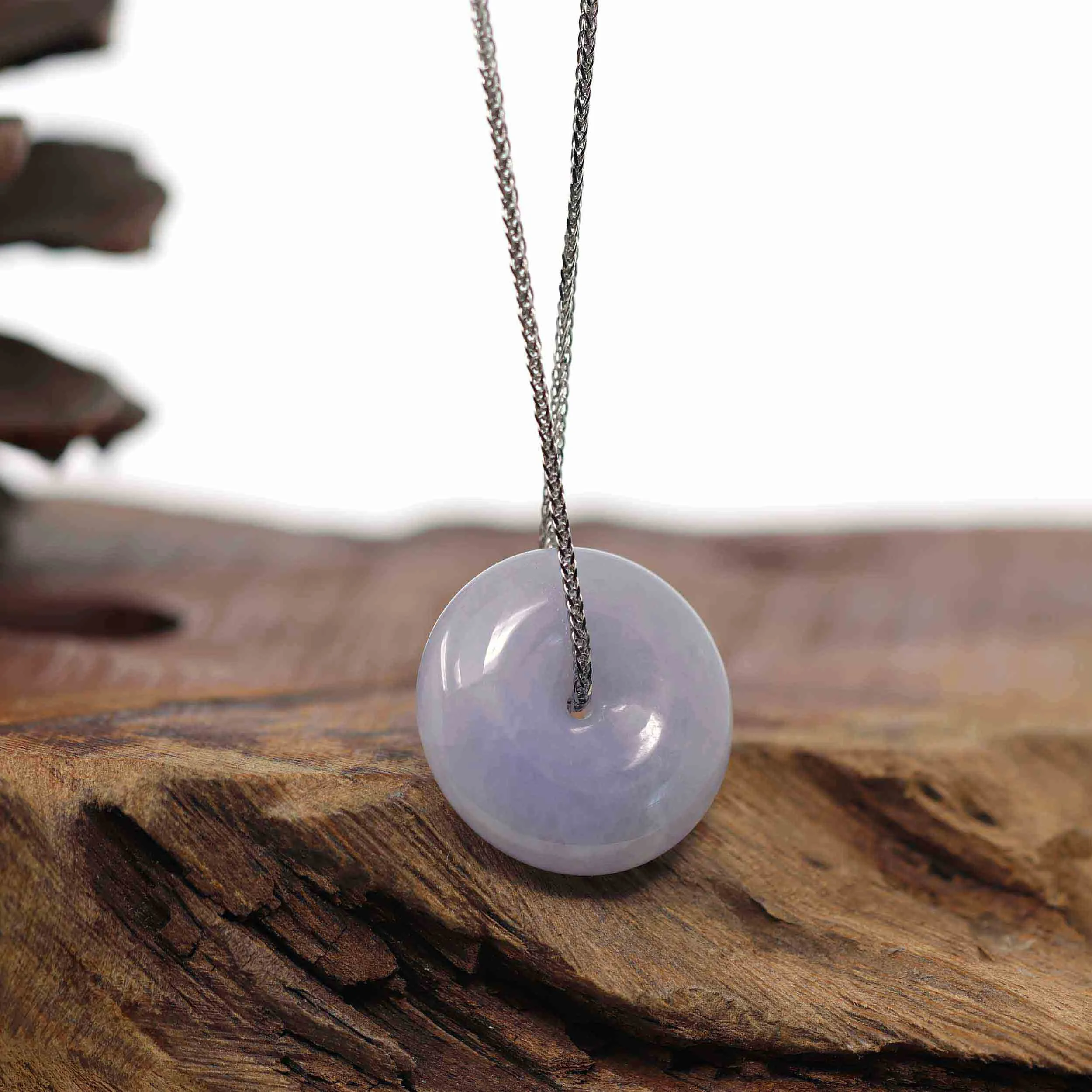 Baikalla "Good Luck Button" Necklace Green Lavender Jadeite Jade Lucky Ping An Kou Pendant