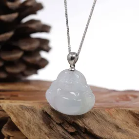 Baikalla™ "Laughing Buddha" Genuine Lavender Jadeite Buddha Pendant Necklace With Silver  Bail