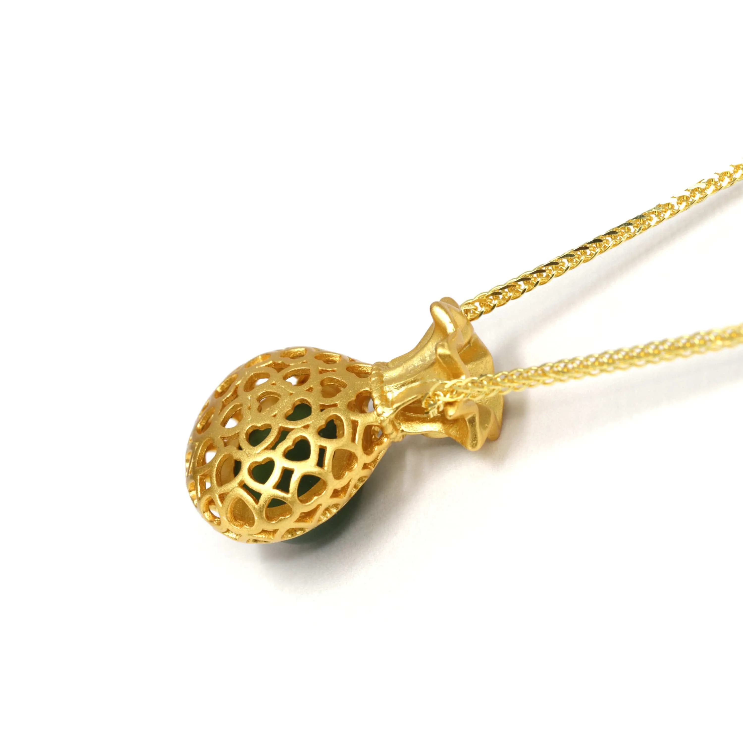 Baikalla™ "Lucky Money Bag" Necklace Gold Plated Sterling Silver Natural Nephrite Jade Necklace