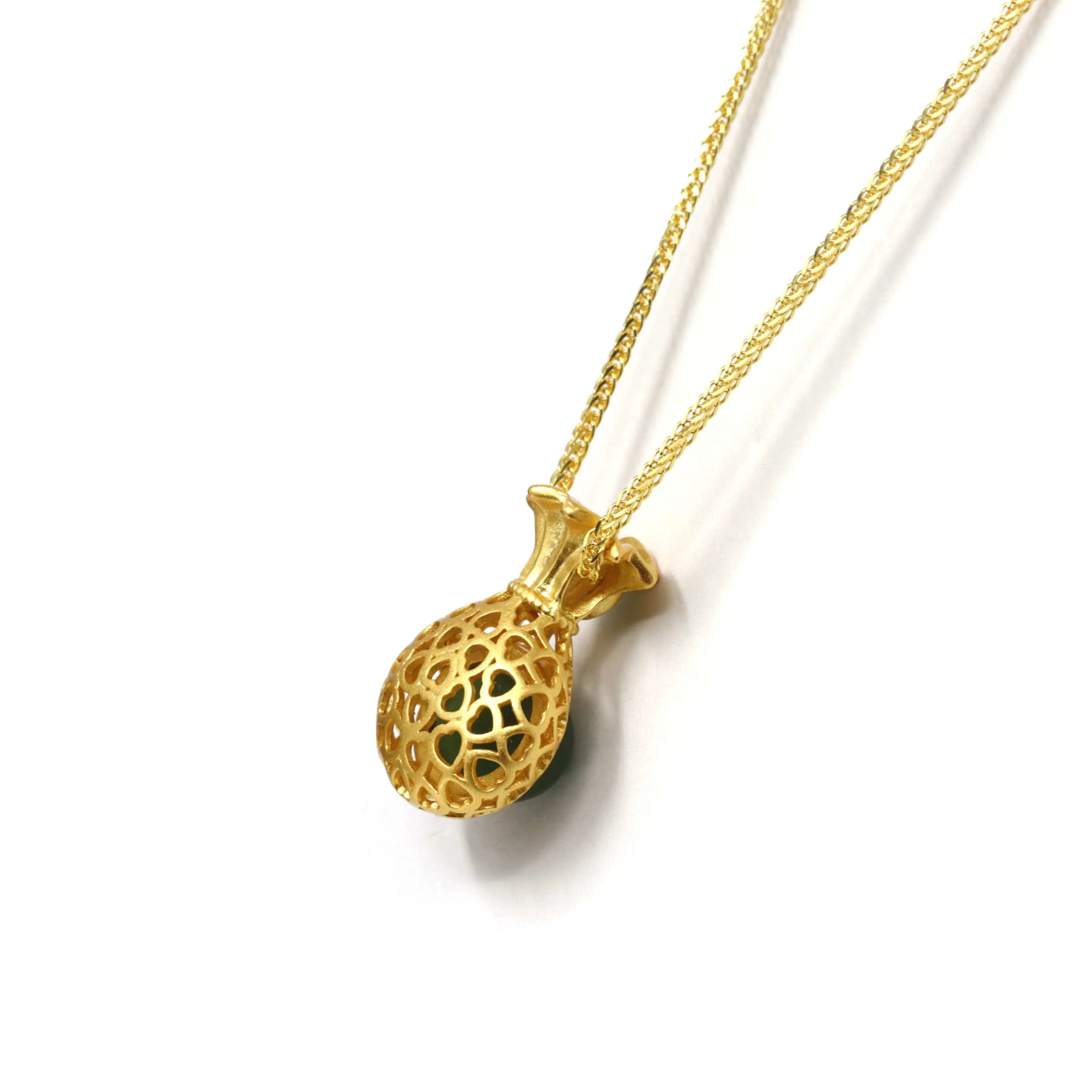 Baikalla™ "Lucky Money Bag" Necklace Gold Plated Sterling Silver Natural Nephrite Jade Necklace