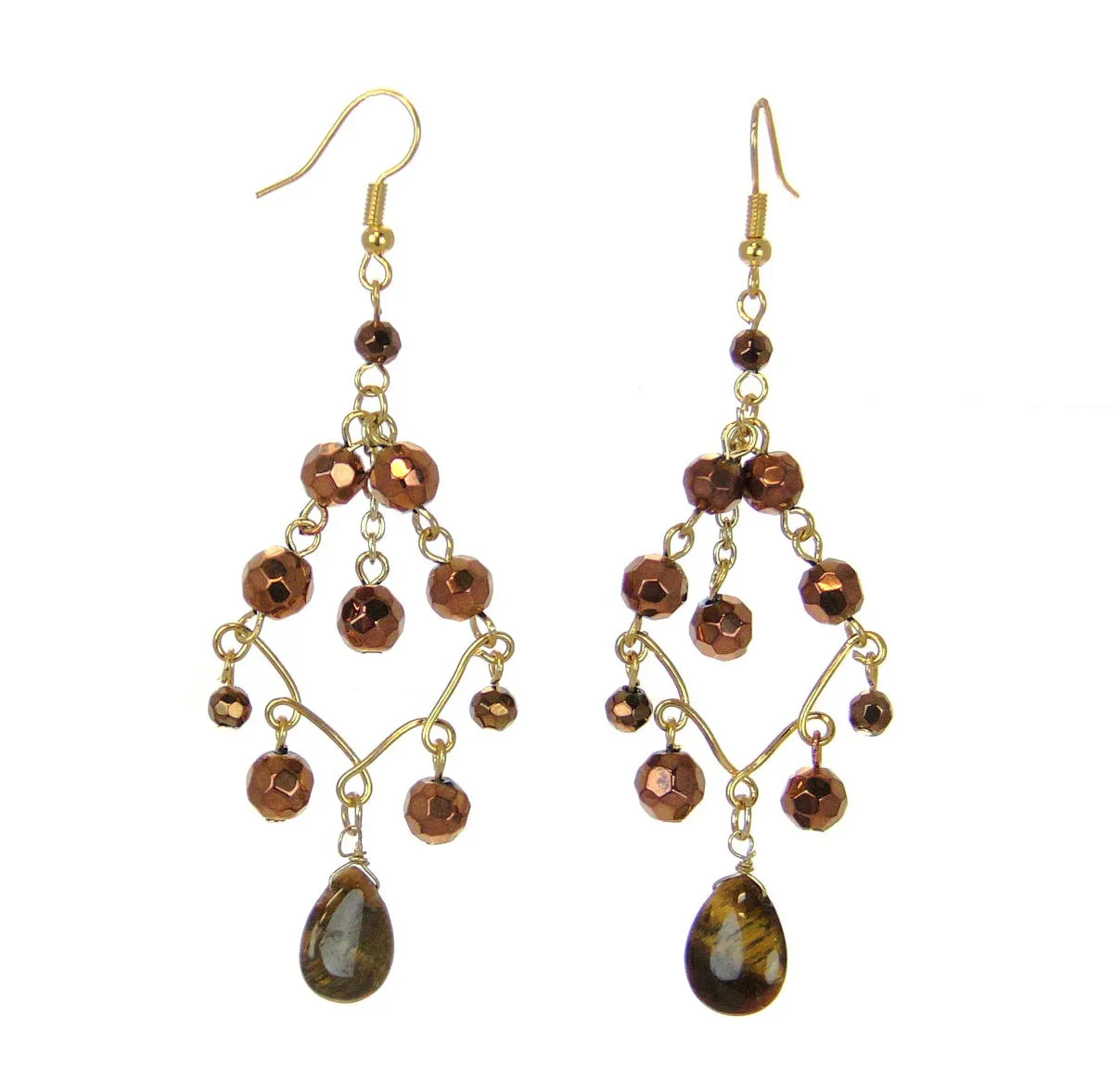 Beaded Chandelier Earrings, Tiger's Eye & Beads