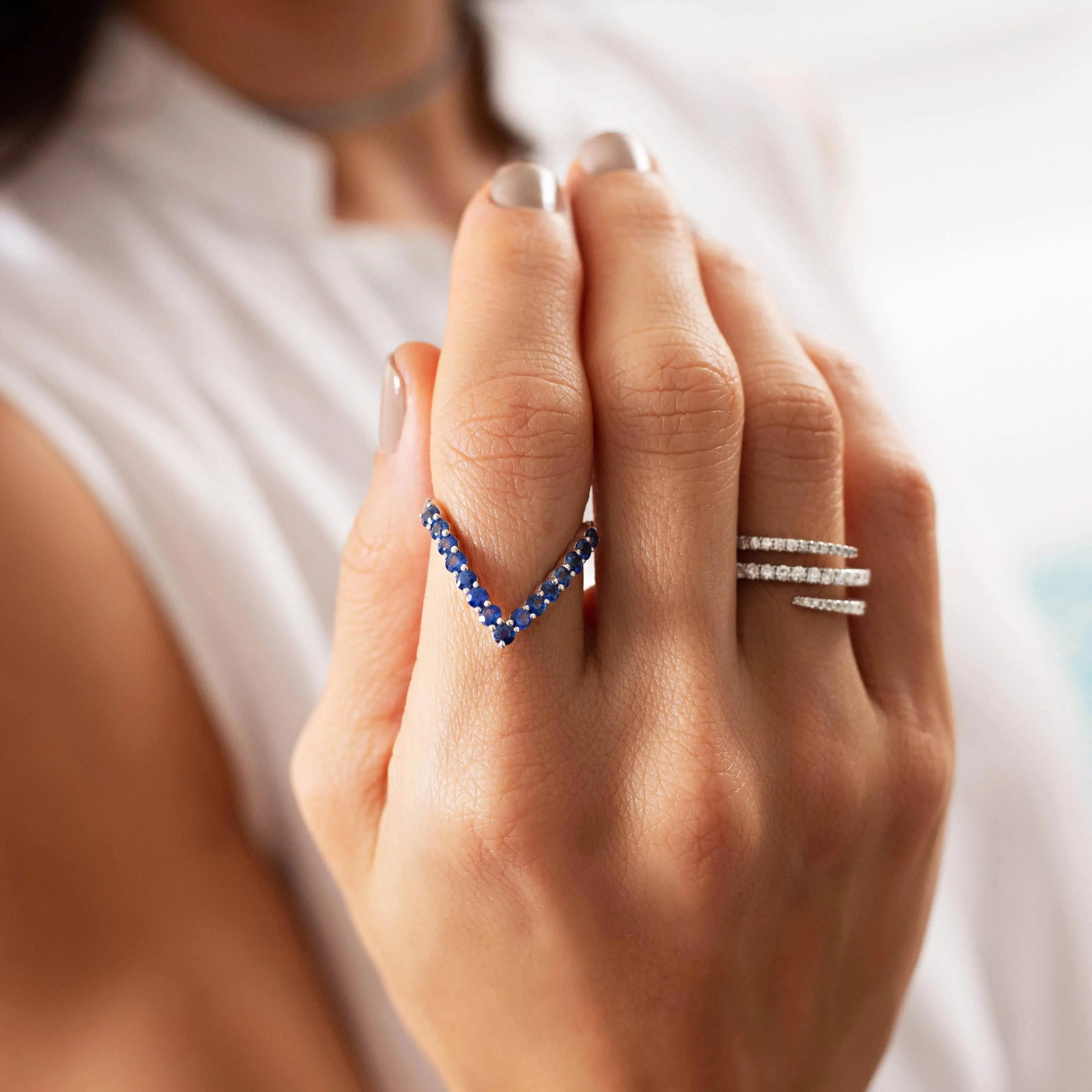 Blue Sapphire V Ring