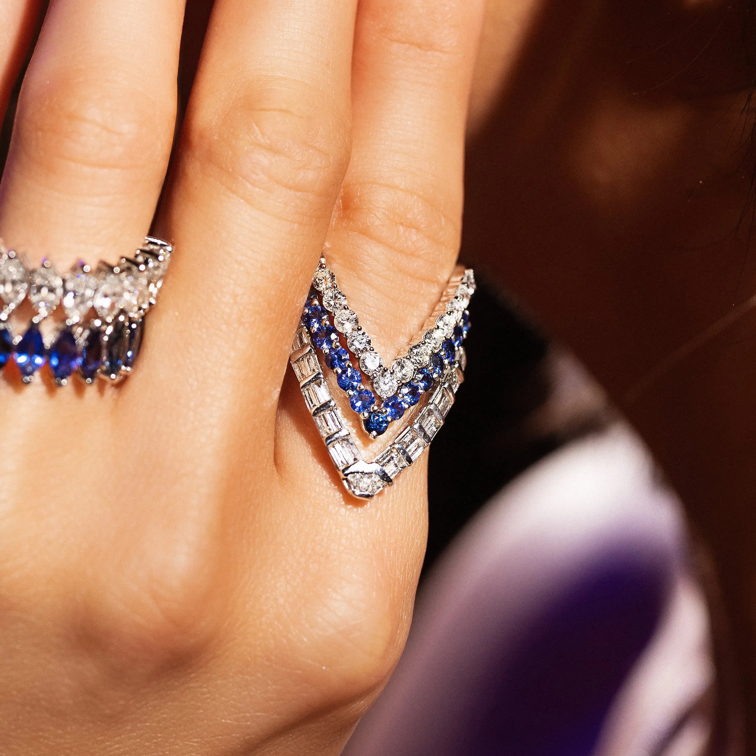Blue Sapphire V Ring